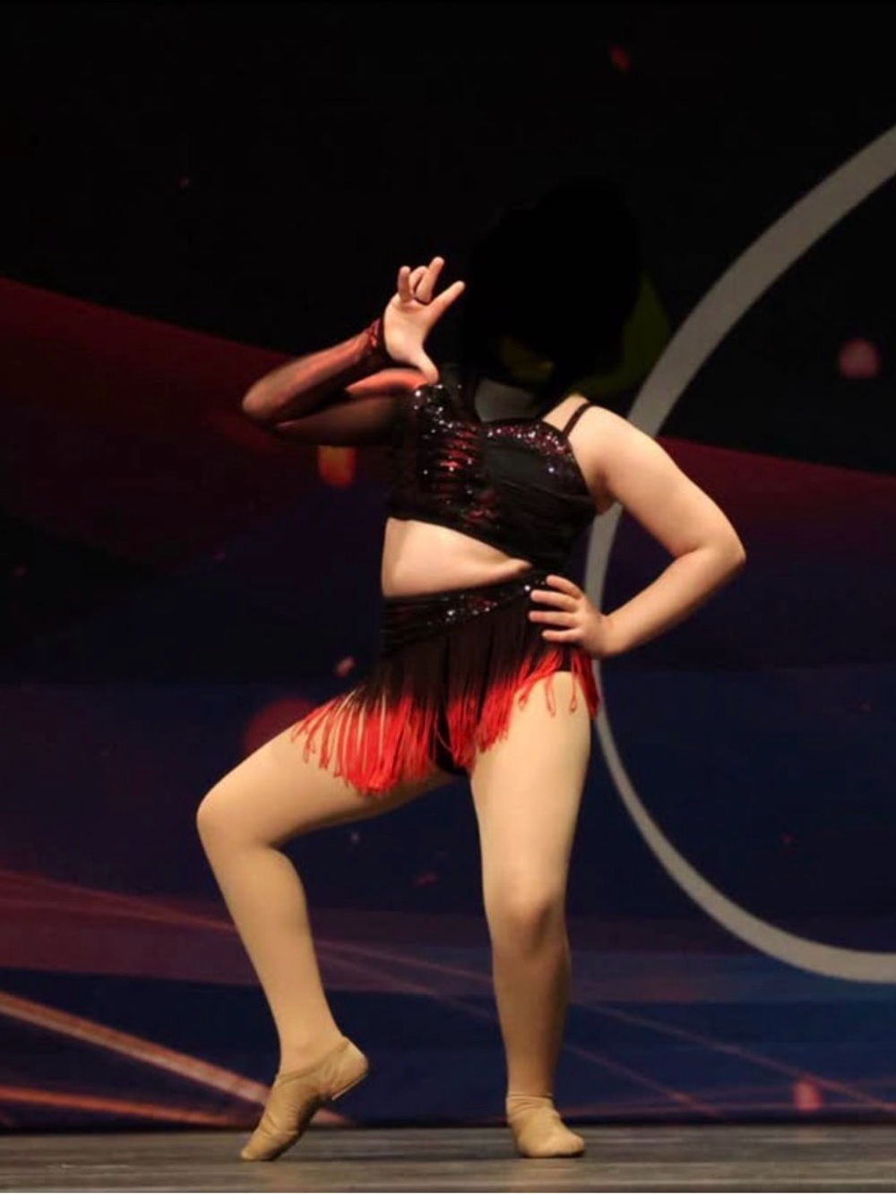 Black and Red Fringe Dance Costume Two-Piece Set Revolution Tenth House
